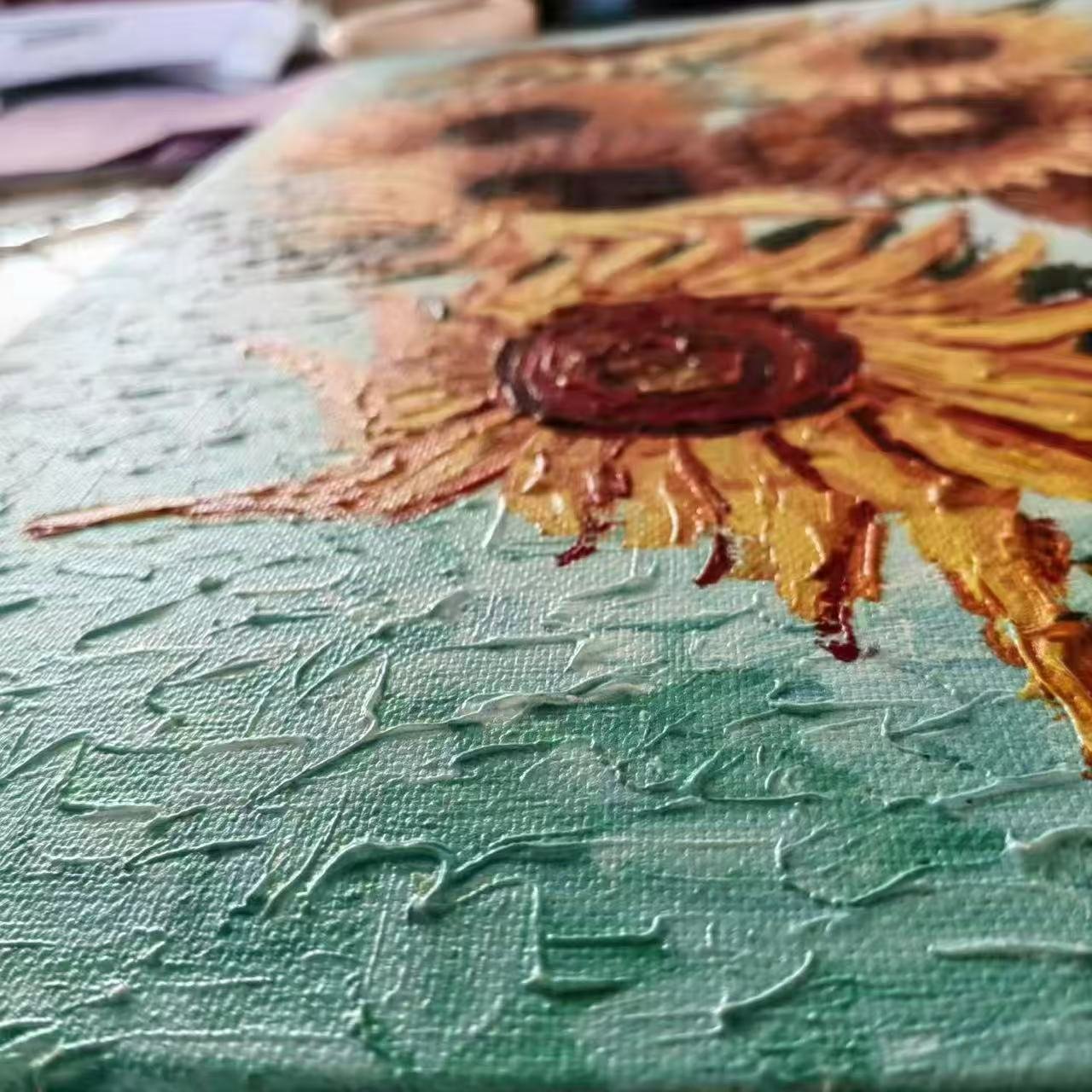 Hand-painted artwork in an immersive gallery environment