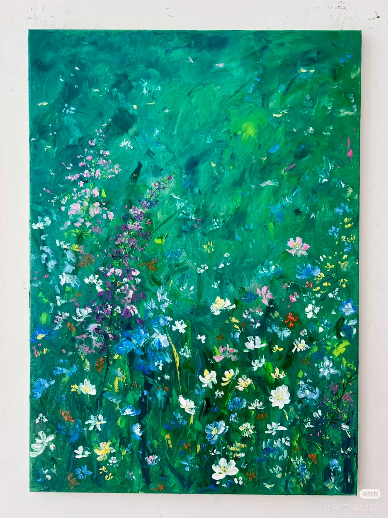 Emerald botanical hand-painted oil painting